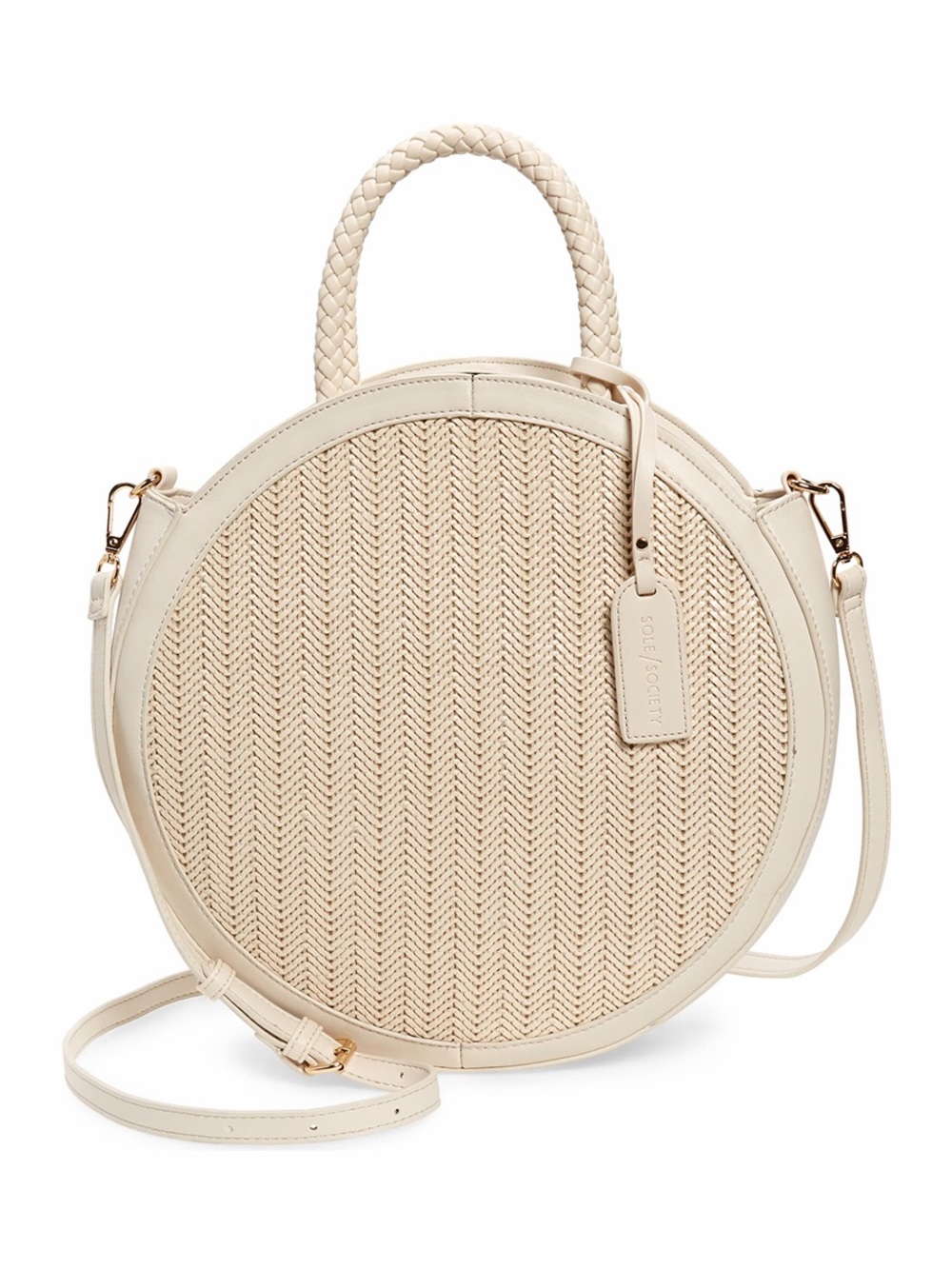 Sole Society | Round Woven Round Crossbody Bag in Cream